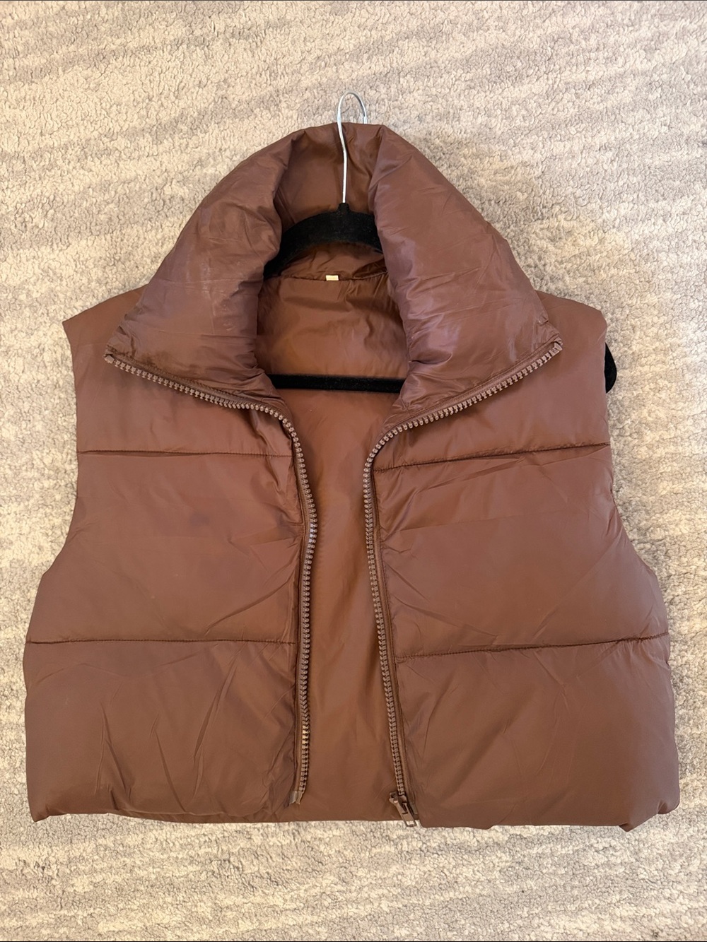 Brown Quilted Puffer Vest Cropped